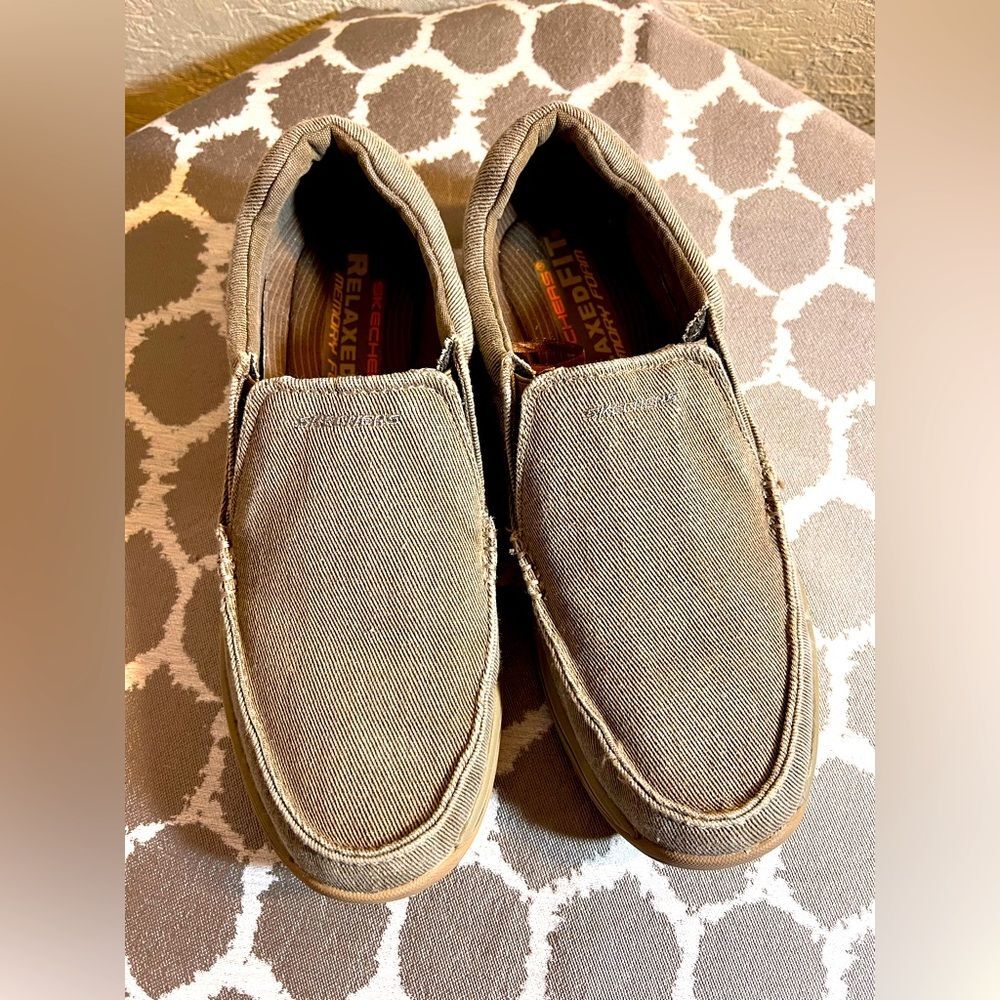 Skechers Men's Relaxed Fit Olive Khaki Slip-On Shoes summer beach boat casual